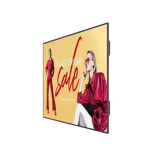 Front view of LG 98-inch ultra-large 4K signage display with Advanced Super Dimension technology.