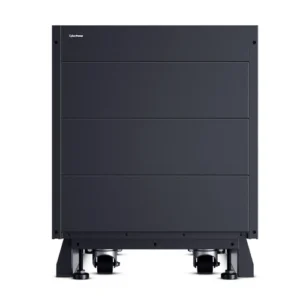 Front view of a 3-layer modular UPS battery cabinet featuring high-flow ventilation grilles and a heavy-duty black metal door.