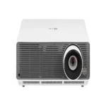 Front view of LG ProBeam Standard Throw Laser Projector showing the large lens and premium 21:9 cinematic profile.