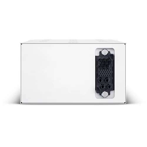 Rear view showing the high-density DC power connectors and the industrial-grade internal wiring for 120VDC output.