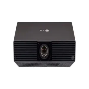 Front view of the LG ProBeam BU70QGA laser projector featuring a high-precision lens and professional white industrial housing.