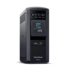 Front view of the 1000VA TAA tower UPS showing the multifunction color LCD, power button, and high-speed USB charging interface.