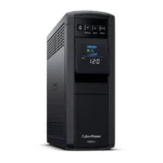 Front view of a 1350VA PFC Sinewave mini-tower UPS featuring a tilted color LCD and dual USB charging ports.