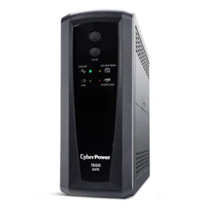 Front view of a 1500VA AVR UPS tower featuring a multi-function LCD panel and a professional matte black finish.