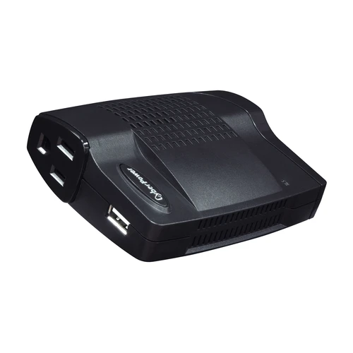 Side view showing the compact, travel-friendly design and the power status indicator LED.