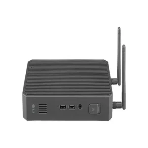 Front view of LG Thin Client compact desktop unit with Intel Celeron processor and professional matte black finish.