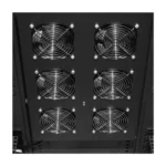 Front view of a 22-inch black roof fan panel featuring six high-performance circular cooling fans protected by metal wire guards.