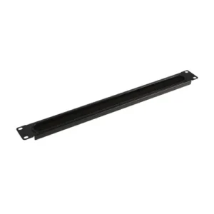 Front view of a 19-inch 1U brush panel showing the high-density black nylon bristles for cable management.