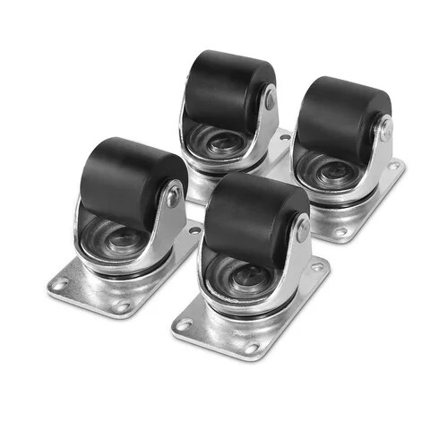 Front view of the heavy-duty 2-inch casters in silver and black, showing the swiveling ball-bearing mechanism.