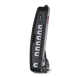 Front view of CyberPower Professional surge protector with 7 outlets, including widely spaced transformer-friendly plugs.