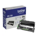 Side view of Brother DR730 drum unit showing length and cylindrical housing