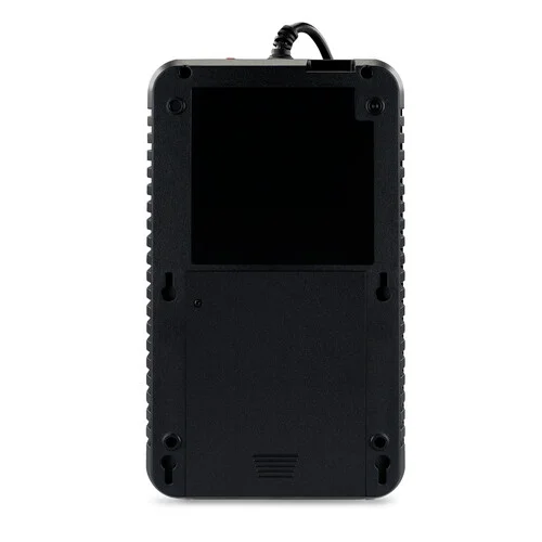 Rear view showing the integrated 5-foot power cord and the keyhole slots for horizontal or vertical wall mounting.