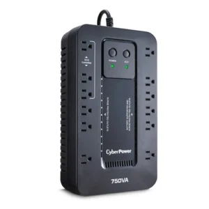 Front view of a compact Ecologic UPS showing 12 outlets on the top face and green "Eco" mode status indicators.