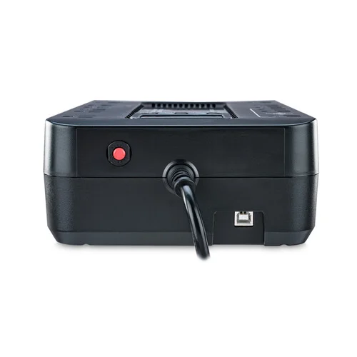 Side view showing the low-profile tower design with side-ventilation slats for energy-efficient cooling.