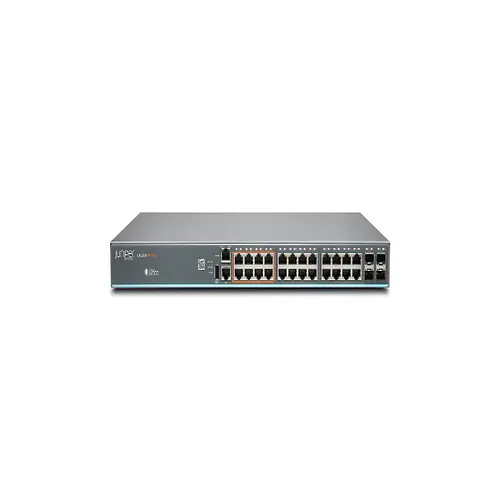 Front view of Juniper EX2300-24MP Ethernet switch with PoE ports