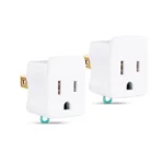 Front view of two white 3-prong to 2-prong grounding adapters with a metal grounding tab and standard AC blades.