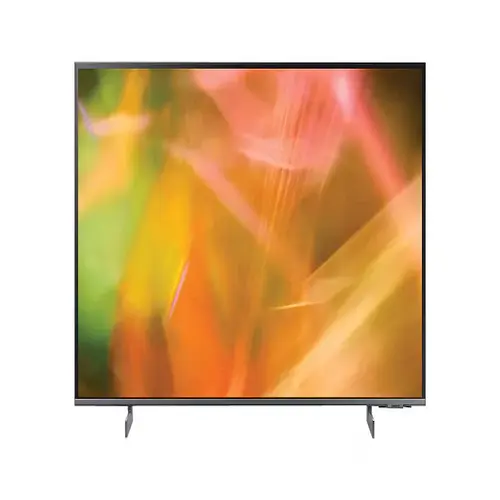 Front view of Samsung 55-inch AU8000 Series 4K TV featuring an ultra-slim AirSlim design and sleek black stand.