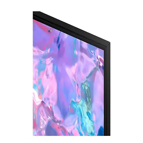 Rear view of the 65-inch display highlighting the thin profile and organized connectivity hub for hospitality management.