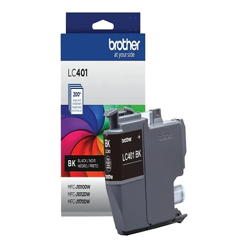 Side view of Brother LC401BKS ink cartridge showing cartridge thickness and profile