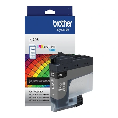 Side view of Brother LC406BKS ink cartridge showing cartridge thickness and shape