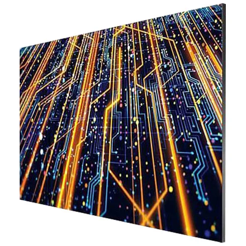 Rear view of Samsung 130-inch signage showing the unified back-box design and professional signal processing hardware.