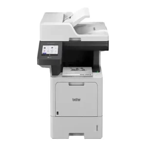 Front view of Brother MFC-L5915DW multifunction business laser printer showing control panel and paper trays