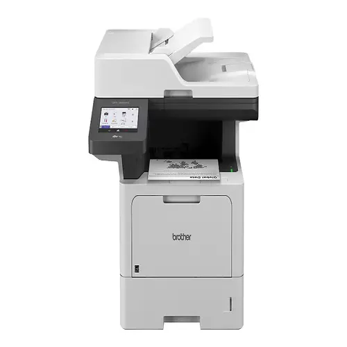 Front view of Brother MFC-L5915DW multifunction business laser printer showing control panel and paper trays