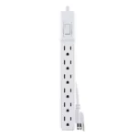 Front view of a 2-pack of white 6-outlet power strips featuring a master power switch and a slim, low-profile housing.