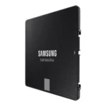 Front view of Samsung 870 EVO 2.5-inch SATA SSD featuring the iconic grey square logo on a matte black metallic casing.