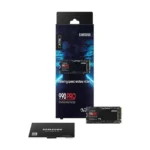 Bottom view of the M.2 2280 SSD showing the high-density NAND flash chips and regulatory certifications on the PCB.