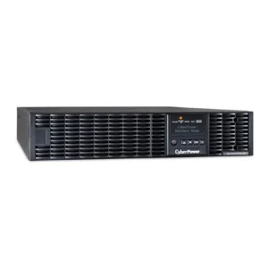 Front view of a 2U Online UPS featuring a blue backlit LCD screen and a 1000VA capacity indicator.