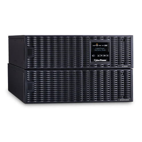 Front view of a 6U high-capacity Online UPS featuring a removable color LCD module and five LED status indicators.