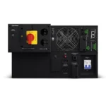 Rear view showing the hardwire terminal block for input/output and a dedicated Emergency Power Off (EPO) port.