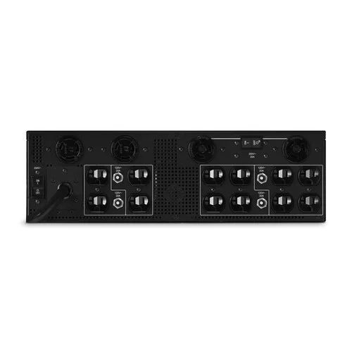 Rear view showing the NEMA L6-30P input and a mix of 120V and 208V output receptacles.