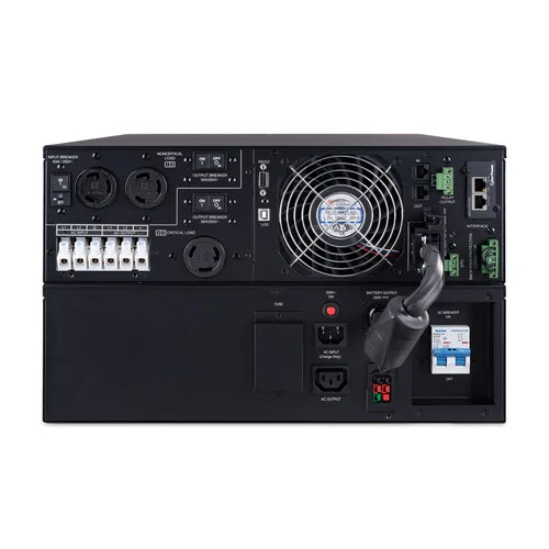 Rear view showing the hardwire terminal blocks and high-current outlets for 200-240V power distribution.