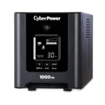 Front view of a 1U rackmount PFC Sinewave UPS featuring a blue backlit LCD and a slim 1.75-inch faceplate.