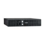 Front view of a 2U Smart App LCD UPS featuring a blue backlit status display and a professional black textured faceplate.