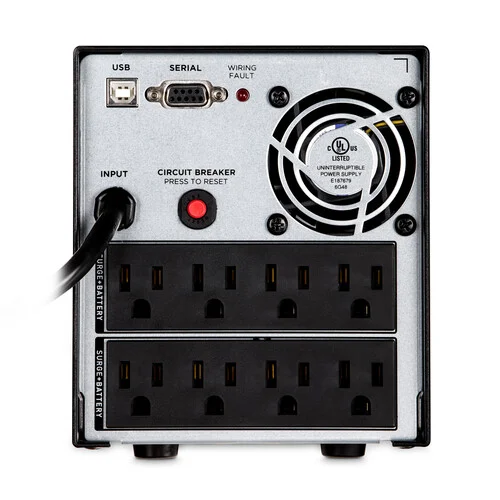 Rear view showing 12 NEMA 5-15R outlets, RJ45/Coaxial protection, and the 6-foot heavy-duty power cord.