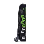 Front view of an Essential 7-outlet surge protector in green and black, featuring one master and three "Eco" outlets.