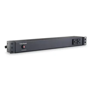 Front view of a 1U rackmount basic PDU showing 2 NEMA 5-15R outlets and a master power switch with a protective cover.