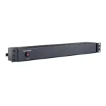 Front view of a 1U basic PDU with a solid black metal faceplate and a protected master power switch.