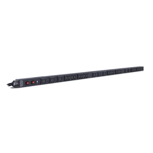 Front view of a 70-inch 0U vertical basic PDU featuring 32 IEC-320 outlets (C13/C19) in a black metal frame.
