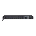 Front view of a 1U horizontal switched PDU featuring 8 NEMA 5-20R outlets and a digital local load meter.