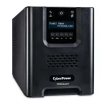 Front view of a mini-tower UPS featuring a removable and extendable LCD control panel with a 4.5-ft cable.