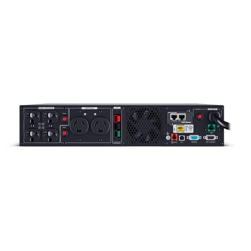 Rear view showing 6 high-voltage outlets (4 x 6-20R, 2 x L6-20R) and the pre-installed RMCARD205 management card.