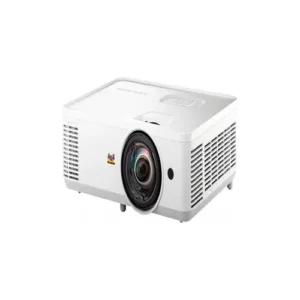Front view of ViewSonic PS502W short-throw projector with lens and front grille