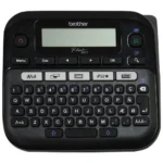 Front view of Brother PT-D210BK handheld label maker showing screen and keyboard