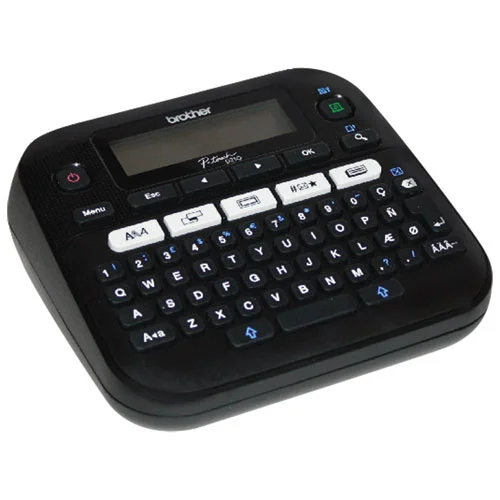 Side view of Brother PT-D210BK label maker showing thickness and side buttons