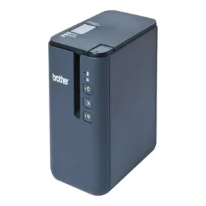 Front view of Brother PTP950NW professional label printer showing control panel and tape exit