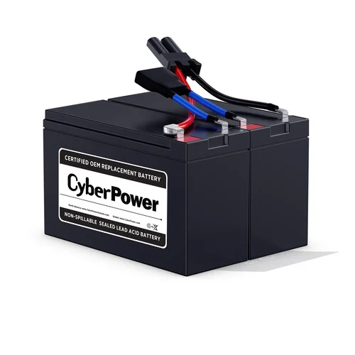 Front view of the RB1270X2B cartridge showing two 12V/7Ah batteries pre-assembled for quick replacement.